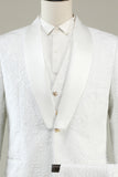 White Jacquard Shawl Lapel 3 Piece Prom Formal Suits