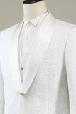 White Jacquard Shawl Lapel 3 Piece Prom Formal Suits