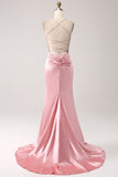 Eucalyptus Mermaid Satin Prom Dress with Criss Cross Back