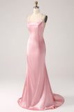 Eucalyptus Mermaid Satin Prom Dress with Criss Cross Back