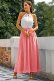 Sky Blue Open Back Long Bridesmaid Dress