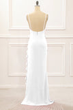 Rust Sheath Spaghetti Straps Long Bridesmaid Dress with Ruffles