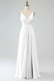 A-Line Pleated Spaghetti Straps Chiffon Bridesmaid Dress With Slit