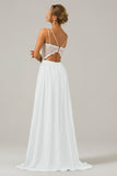 Terracotta A-Line Spaghetti Straps Pleated Long Bridesmaid Dress With Lace
