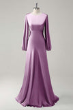 Wisteria Long Sleeves A-Line Satin Bridesmaid Dress