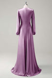 Wisteria Long Sleeves A-Line Satin Bridesmaid Dress