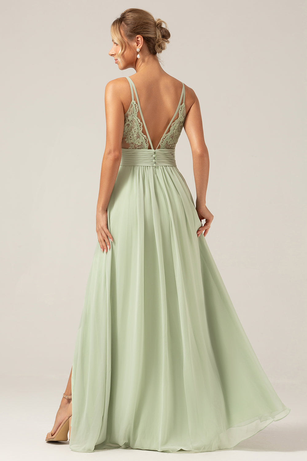 Leely Women Dusty Sage A Line Bridesmaid Dress Maternity Pleated Chiffon Spaghetti Straps Wedding Guest Dress with Slit leelyuk Leely Women Dusty Sage A Line Bridesmaid Dress Maternity Pleated Chiffon Spaghetti Straps Wedding Guest Dress with Slit leelyuk