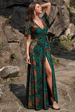 Burnout Velvet Dark Green Wedding Party Dress Dress with Slit