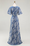 Golden Purple Velvet V-Neck A Line Long Mother of Bride Dress with Slit