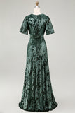 Burnout Velvet Dark Green Wedding Party Dress Dress with Slit