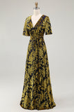 Burnout Velvet Dark Green Wedding Party Dress Dress with Slit