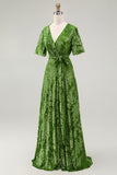 Burnout Velvet Dark Green Wedding Party Dress Dress with Slit