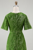 Burnout Velvet Dark Green Wedding Party Dress Dress with Slit