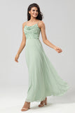 Dusty Pink A Line Spaghetti Straps Beaded Long Bridesmaid Dress