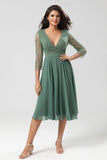 Eucalyptus A Line V-Neck Bridesmaid Dress