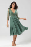 Eucalyptus A Line V-Neck Bridesmaid Dress