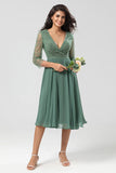 Eucalyptus A Line V-Neck Bridesmaid Dress