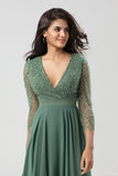 Eucalyptus A Line V-Neck Bridesmaid Dress