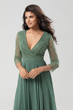 Eucalyptus A Line V-Neck Bridesmaid Dress