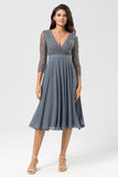 Eucalyptus A Line V-Neck Bridesmaid Dress