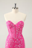 Sparkly Fuchsia Sweetheart Corset Prom Dress with Appliques