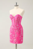 Sparkly Fuchsia Sweetheart Corset Prom Dress with Appliques