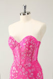 Sparkly Fuchsia Sweetheart Corset Prom Dress with Appliques