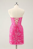 Sparkly Fuchsia Sweetheart Corset Prom Dress with Appliques