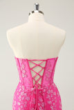 Sparkly Fuchsia Sweetheart Corset Prom Dress with Appliques