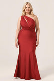 Plus Size Burgundy Satin Mermaid Maxi Convertible Bridesmaid Dress