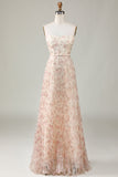 Gorgeous A Line Sweetheart Champagne Flower Maxi Bridesmaid Dress