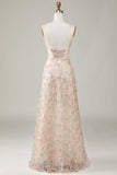 Gorgeous A Line Sweetheart Champagne Flower Maxi Bridesmaid Dress