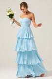 Plus Size Lilac Sweetheart A Line Tiered Strapless Long Bridesmaid Dress