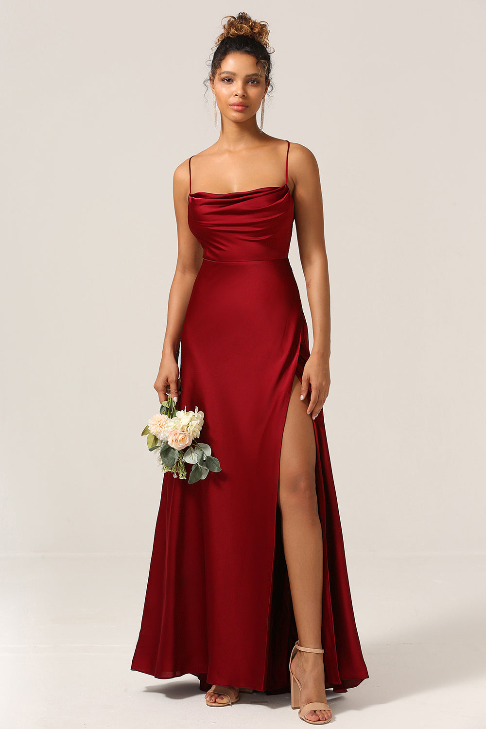 Leely Women Burgundy Long Bridesmaid Dress with Slit Mermaid Lace-Up Back Wedding Party Dress – leelyuk