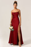 Lace-Up Back Burgundy Long Bridesmaid Dress with Slit