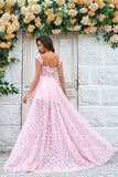 A-line Off The Shoulder Pink Long Bridesmaid Dress with 3D Flowers
