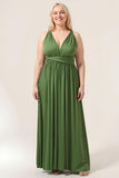 Charming Plus Size A Line Olive Green Long Convertible Bridesmaid Dress
