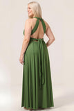 Charming Plus Size A Line Olive Green Long Convertible Bridesmaid Dress