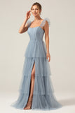 Detachable Straps A Line Eucalyptus Bridesmaid Dress
