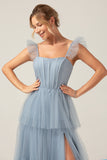 Detachable Straps A Line Eucalyptus Bridesmaid Dress
