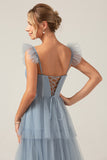 Detachable Straps A Line Eucalyptus Bridesmaid Dress