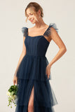 Detachable Straps A Line Eucalyptus Bridesmaid Dress