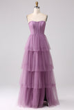 A Line Spaghetti Straps Long Tulle Eucalyptus Bridesmaid Dress