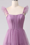 A Line Spaghetti Straps Long Tulle Eucalyptus Bridesmaid Dress