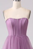 A Line Spaghetti Straps Long Tulle Eucalyptus Bridesmaid Dress