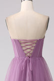 A Line Spaghetti Straps Long Tulle Eucalyptus Bridesmaid Dress