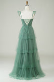 Detachable Straps A Line Eucalyptus Bridesmaid Dress