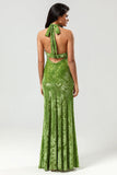 Velvet Halter Olive Bridesmaid Dress