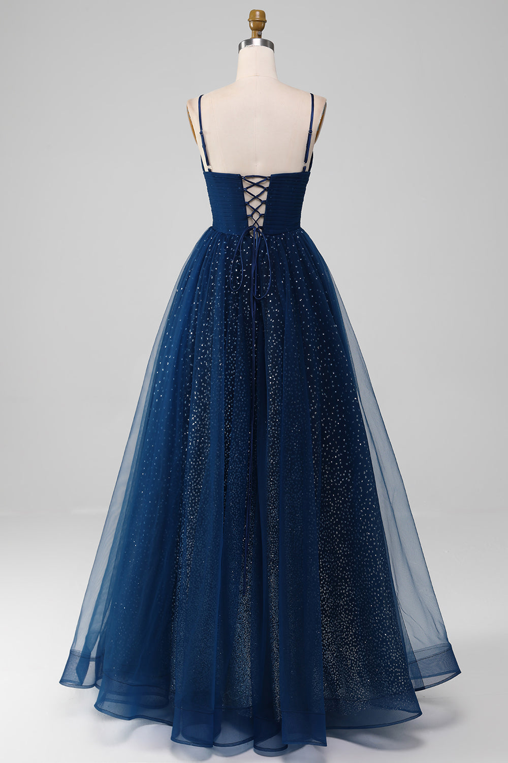 Leely Women Navy Long Prom Dresses With Pleated A Line V-Neck Beaded Tulle Formal Dress leelyuk Leely Women Navy Long Prom Dresses With Pleated A Line V-Neck Beaded Tulle Formal Dress leelyuk
