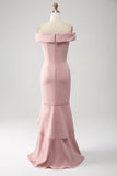 Pink Mermaid Asymmetrical Ruffled Wedding Guest Dress